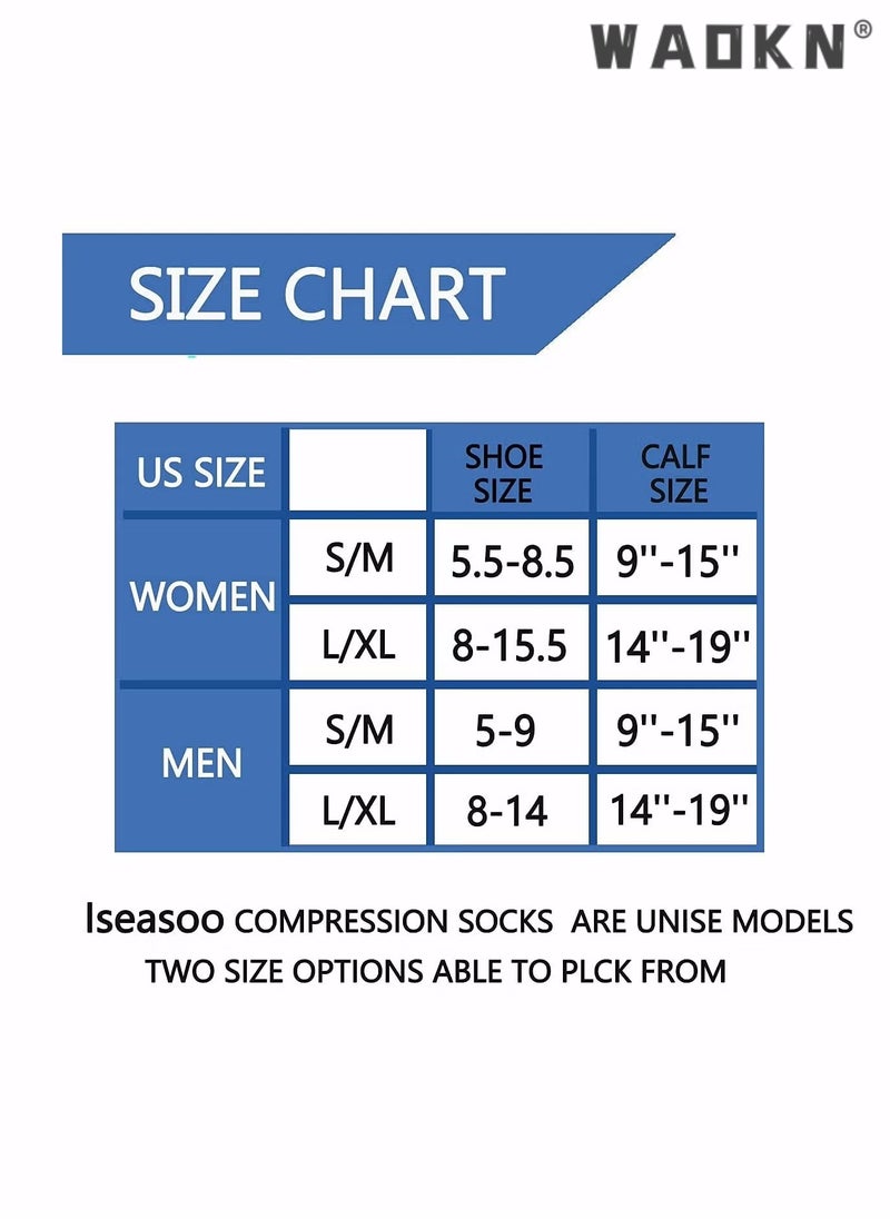 دبليو أيه أو كي أن جوارب ضغط، 4 أزواج للنساء والرجال، 20-30 ملم زئبقي هي الأفضل للرياضة والسفر والجري واللياقة البدنية وتقليل آلام الساق والتعافي بشكل أسرع (4 ألوان) L/XL، جوارب كرة قدم طويلة وجوارب قبضة - Image 5