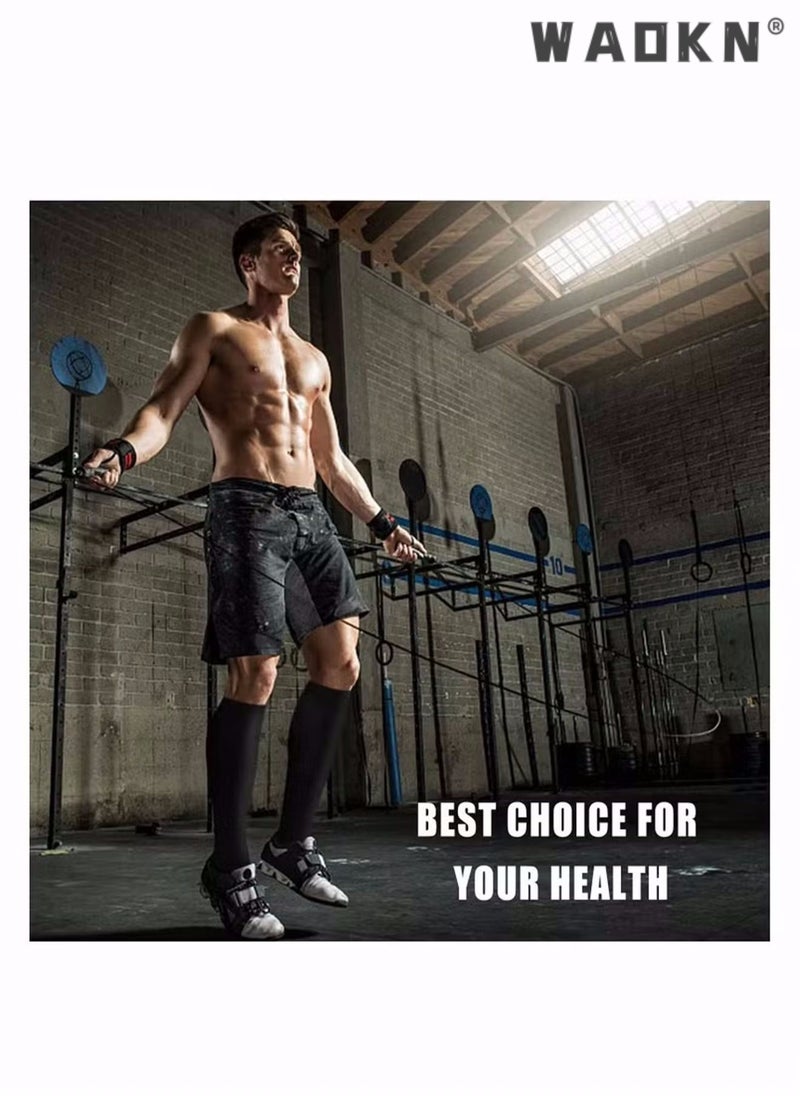 دبليو أيه أو كي أن جوارب ضغط، 4 أزواج للنساء والرجال، 20-30 ملم زئبقي هي الأفضل للرياضة والسفر والجري واللياقة البدنية وتقليل آلام الساق والتعافي بشكل أسرع (4 ألوان) L/XL، جوارب كرة قدم طويلة وجوارب قبضة - Image 3