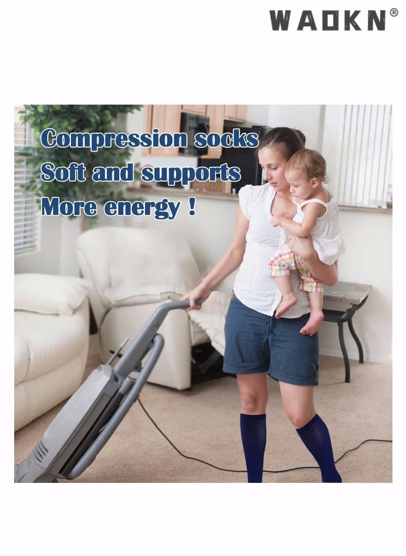 دبليو أيه أو كي أن جوارب ضغط، 4 أزواج للنساء والرجال، 20-30 ملم زئبقي هي الأفضل للرياضة والسفر والجري واللياقة البدنية وتقليل آلام الساق والتعافي بشكل أسرع (4 ألوان) L/XL، جوارب كرة قدم طويلة وجوارب قبضة - Image 2