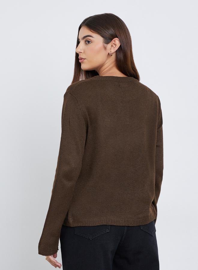Styli Brown Button Detail Regular Fit Sweater - Image 4