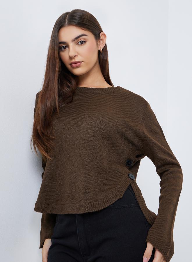 Styli Brown Button Detail Regular Fit Sweater - Image 1