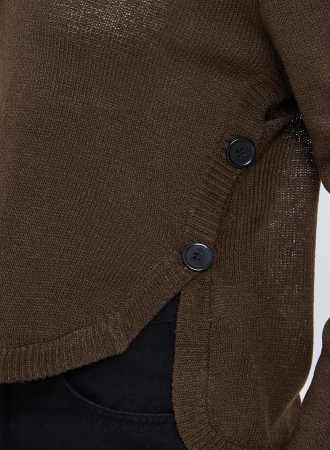 Styli Brown Button Detail Regular Fit Sweater - Image 3