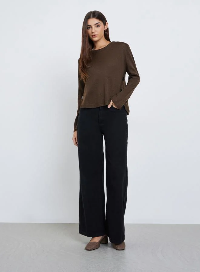 Styli Styli Brown Button Detail Regular Fit Sweater