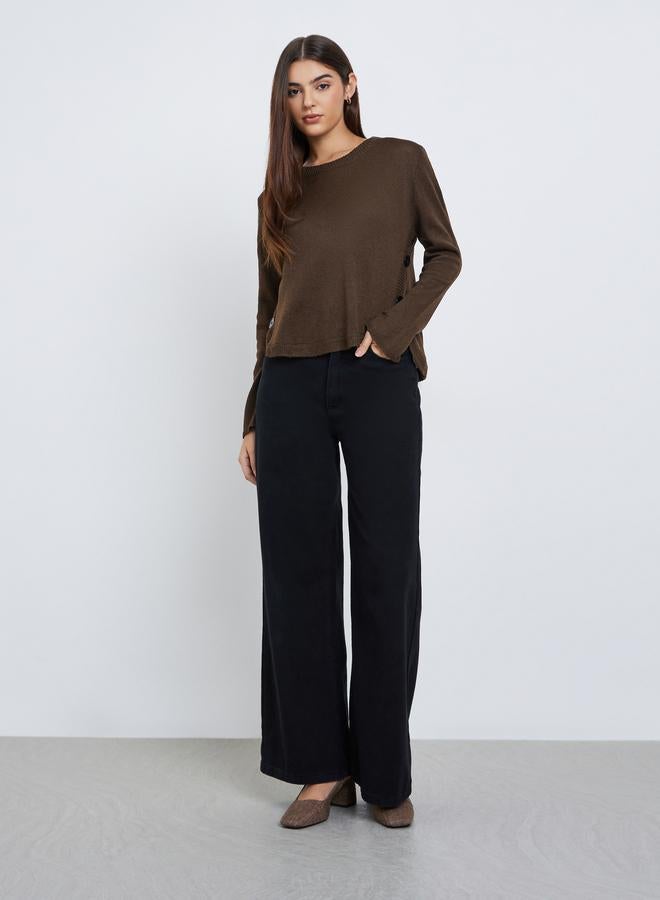 Styli Brown Button Detail Regular Fit Sweater - Image 2