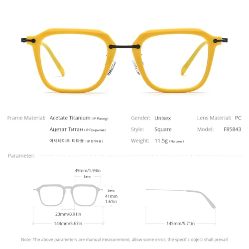 FONEX Acetate Titanium Glasses Frame Men 2024 New Square Eyeglasses Spectacles Eyewear F85843 (F85843 Yellow) - Image 5