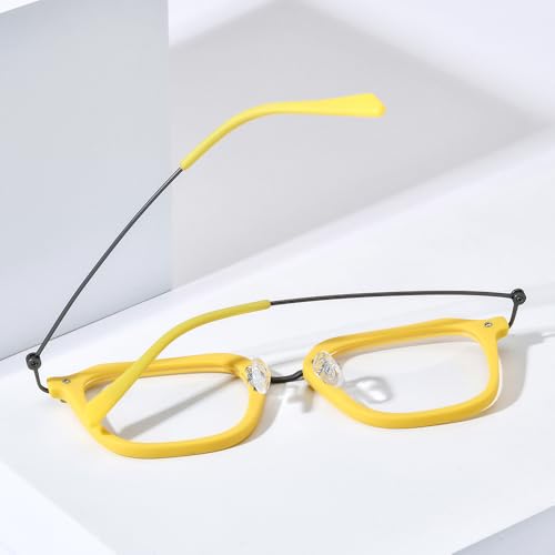 FONEX Acetate Titanium Glasses Frame Men 2024 New Square Eyeglasses Spectacles Eyewear F85843 (F85843 Yellow) - Image 4