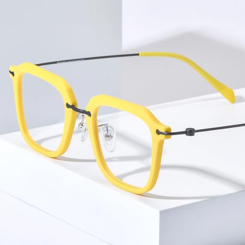 FONEX Acetate Titanium Glasses Frame Men 2024 New Square Eyeglasses Spectacles Eyewear F85843 (F85843 Yellow) - Image 3