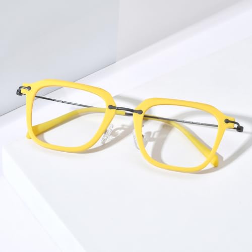 FONEX Acetate Titanium Glasses Frame Men 2024 New Square Eyeglasses Spectacles Eyewear F85843 (F85843 Yellow) - Image 2