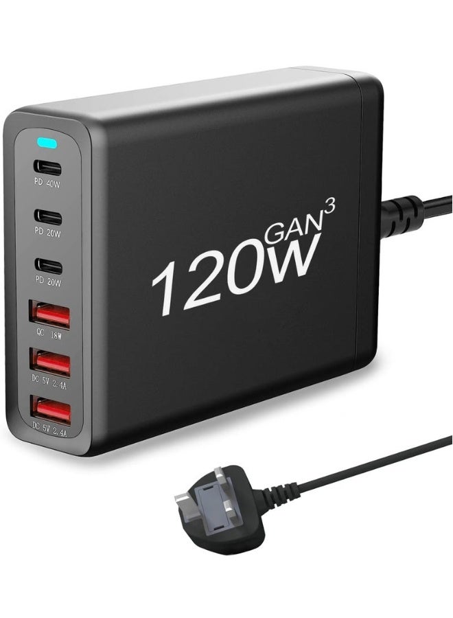 Beauenty c Charging Station 120W GaN Compact 6 Port USB C Charging Station, Portable USB C Wall Charger Adapter 3 PD USB C and 1 QC 2 USB A Port - Image 1