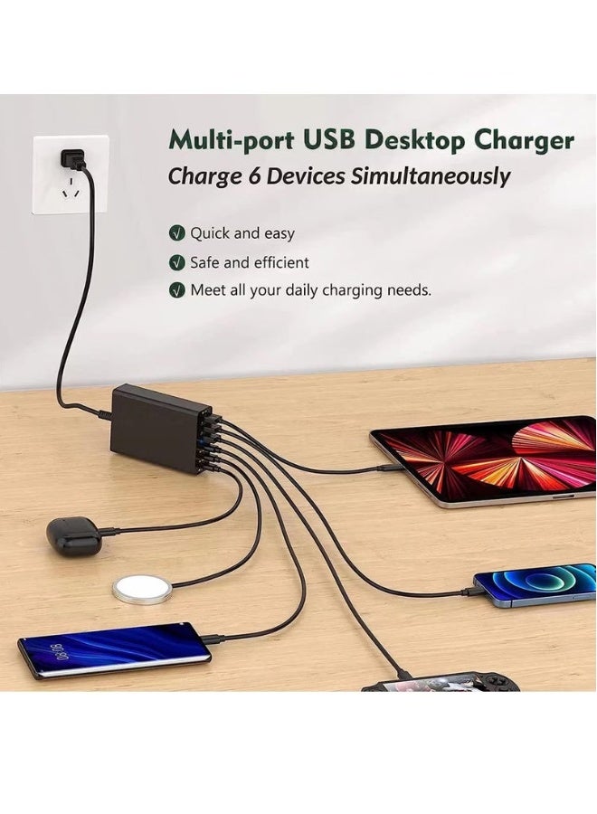 Beauenty c Charging Station 120W GaN Compact 6 Port USB C Charging Station, Portable USB C Wall Charger Adapter 3 PD USB C and 1 QC 2 USB A Port - Image 5