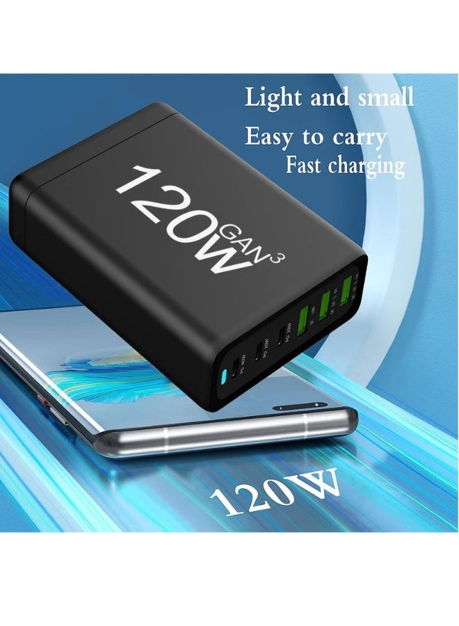 Beauenty c Charging Station 120W GaN Compact 6 Port USB C Charging Station, Portable USB C Wall Charger Adapter 3 PD USB C and 1 QC 2 USB A Port - Image 3