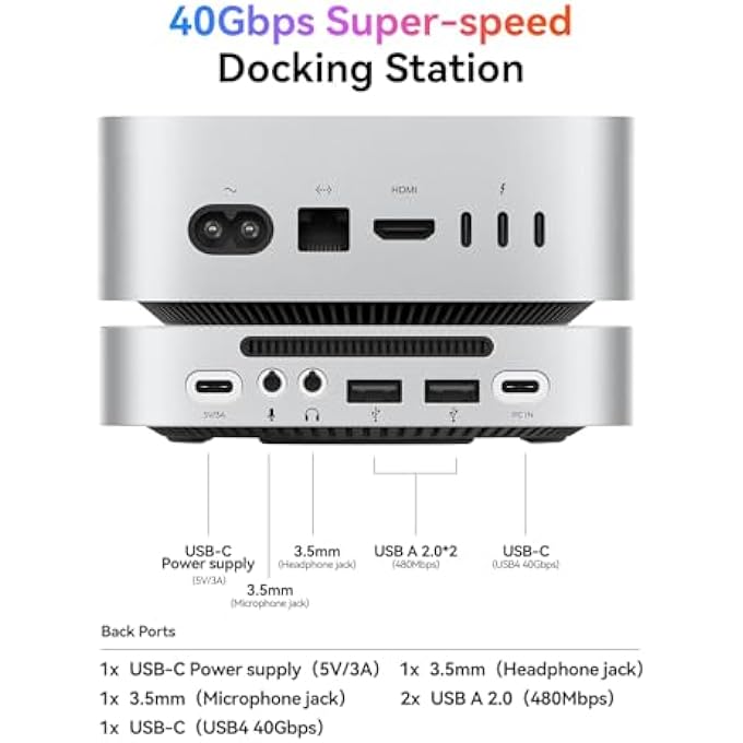 rayihni ORICO MINILINK 40GBPS(3000MB/S) MAC MINI M4 ALUMINUM DOCKING STATION WITH M.2 NVME SSD SLOT, UP TO 8TB, 40GBPS USB4 INTERFACE, STAND WITH USB-A(480MBPS), AUDIO I/O Â€“ MAC MINI M4 PRO COMPATIBLE M45P - Image 2
