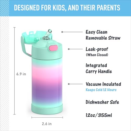 THERMOS FUNTAINER Water Bottle with Straw - 12 Ounce - Kids Stainless Steel Vacuum Insulated Water Bottle with Lid, Mint Ombre - Image 2