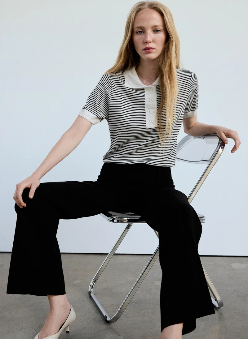 Striped Fine-Knit Polo Shirt