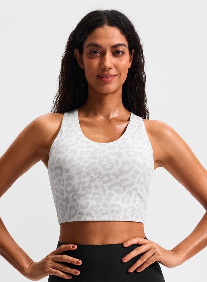 JOYSPELS Sports Bras for Women Criss-Cross Back Padded Workout Tank Tops Medium Support Crop Tops for Women, Grey Leopard Printed, XS - Image 2