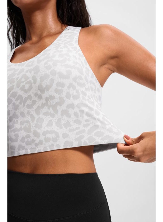JOYSPELS Sports Bras for Women Criss-Cross Back Padded Workout Tank Tops Medium Support Crop Tops for Women, Grey Leopard Printed, XS - Image 3