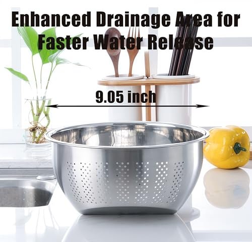 DOPMEP Rice Washer Strainer Bowl, Stainless Steel Quinoa Washing Bowl With Side Drainers Colander for Cleaning Rinsing Fruits, Vegetables, and Beans - Versatile Kitchen Tool - Image 4