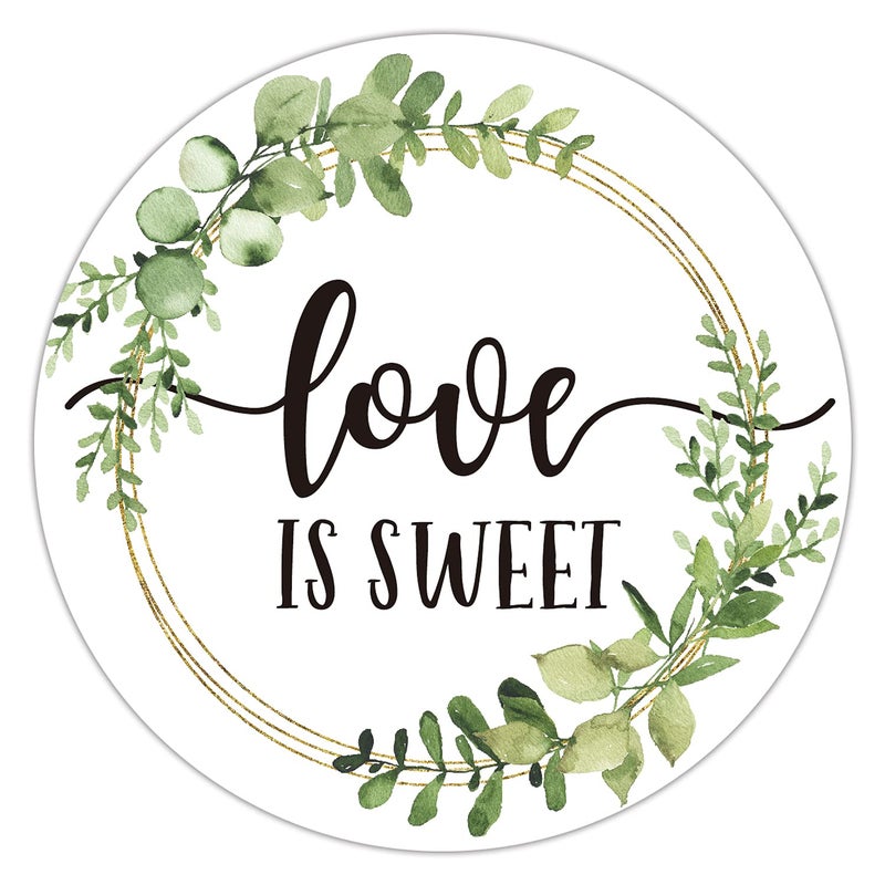 Love is Sweet Stickers  Greenery Wedding  Bridal Shower Favors Pack of 50 2 Inch Circle Gift Labels