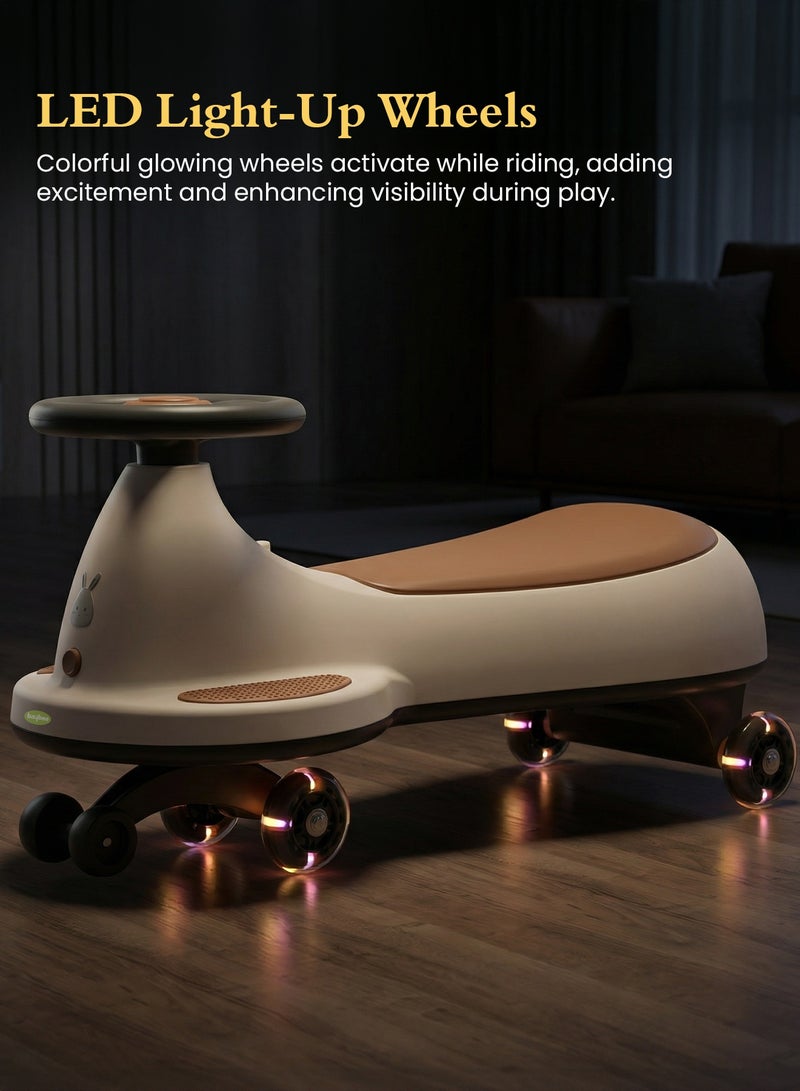 BAYBEE Kidora Baby Magic Car for Kids Push Ride On Toys Baby Cars with Scratch Free PU LED Wheels, Music & Storage Space | Kids Car Childrens Ride on Car | Childrens Swing Car for Kids 3+ Years Boys Girls Beige - Image 4