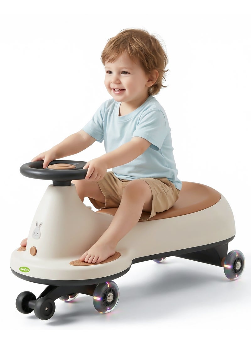 BAYBEE Kidora Baby Magic Car for Kids Push Ride On Toys Baby Cars with Scratch Free PU LED Wheels, Music & Storage Space | Kids Car Childrens Ride on Car | Childrens Swing Car for Kids 3+ Years Boys Girls Beige - Image 1