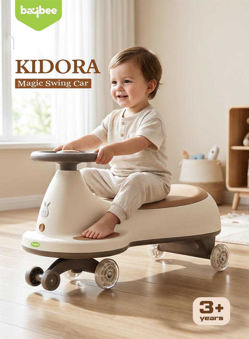 BAYBEE Kidora Baby Magic Car for Kids Push Ride On Toys Baby Cars with Scratch Free PU LED Wheels, Music & Storage Space | Kids Car Childrens Ride on Car | Childrens Swing Car for Kids 3+ Years Boys Girls Beige - Image 2