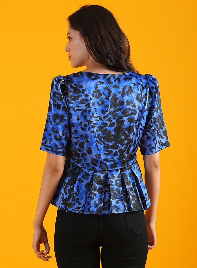 جلو باص بلوزة جلوبس بأكمام منفوشة مطبوعة وتفاصيل كشكش - Image 3