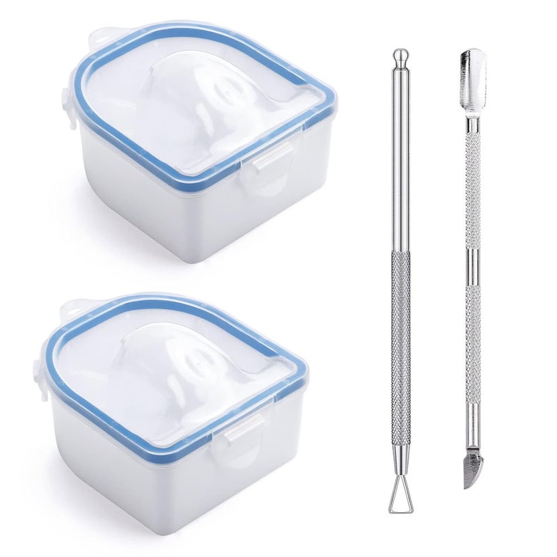 Yokilly Nail Soaking Bowl, 2PCS Soak Off Gel Polish Dip Powder Remover Manicure Bowl with Triangle Cuticle Peeler and Stainless Steel Cuticle Pusher Nail Art Tool (Blue-4PCS Set) - Image 1
