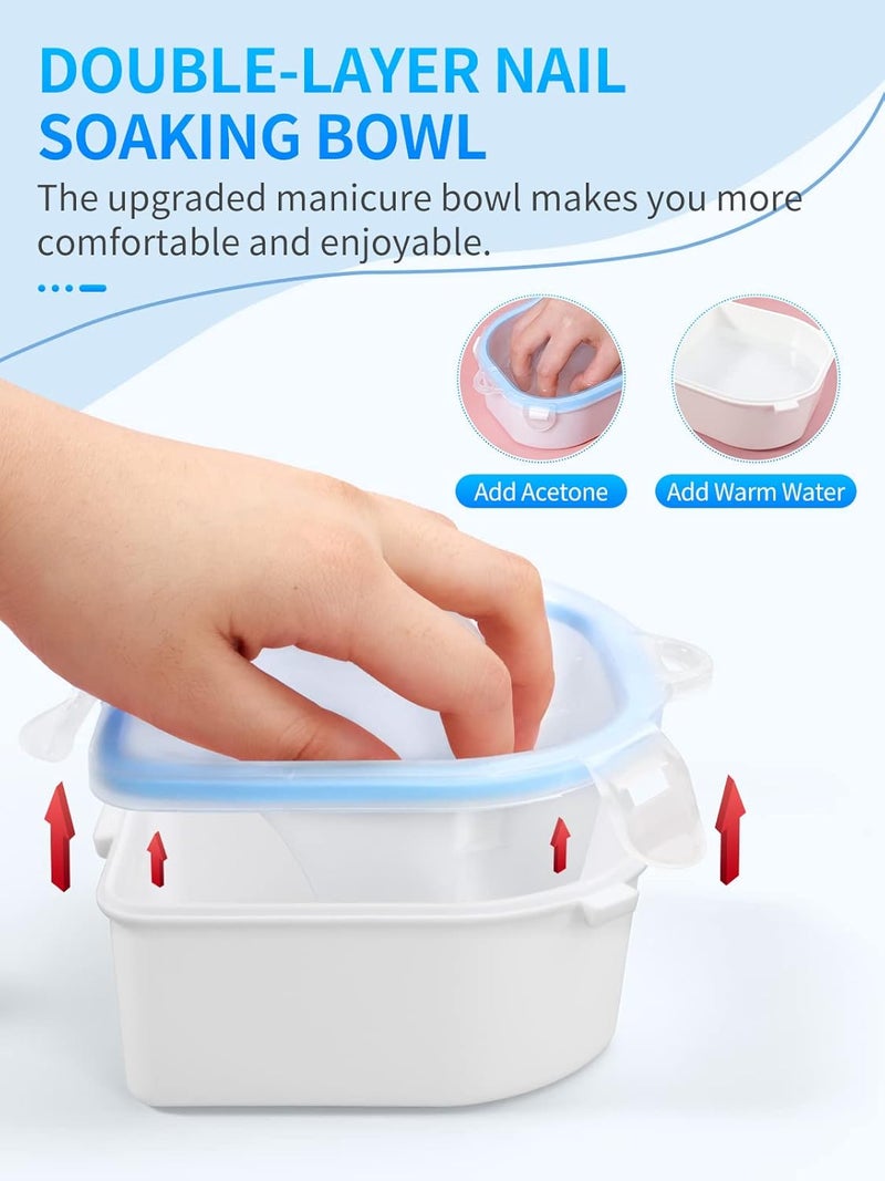 Yokilly Nail Soaking Bowl, 2PCS Soak Off Gel Polish Dip Powder Remover Manicure Bowl with Triangle Cuticle Peeler and Stainless Steel Cuticle Pusher Nail Art Tool (Blue-4PCS Set) - Image 3