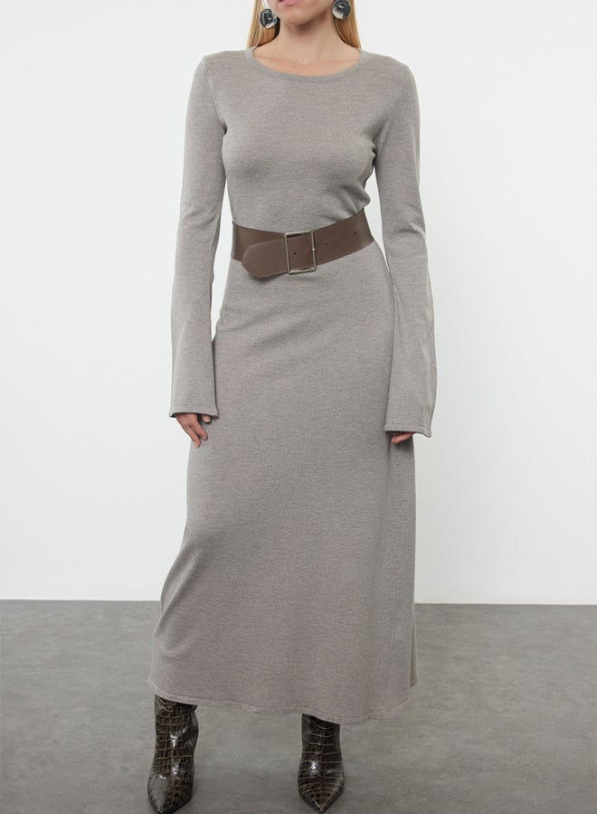 trendyol Mink Mercerized Look Premium/Special Yarn Midi Knitwear Belted Dress - Image 3