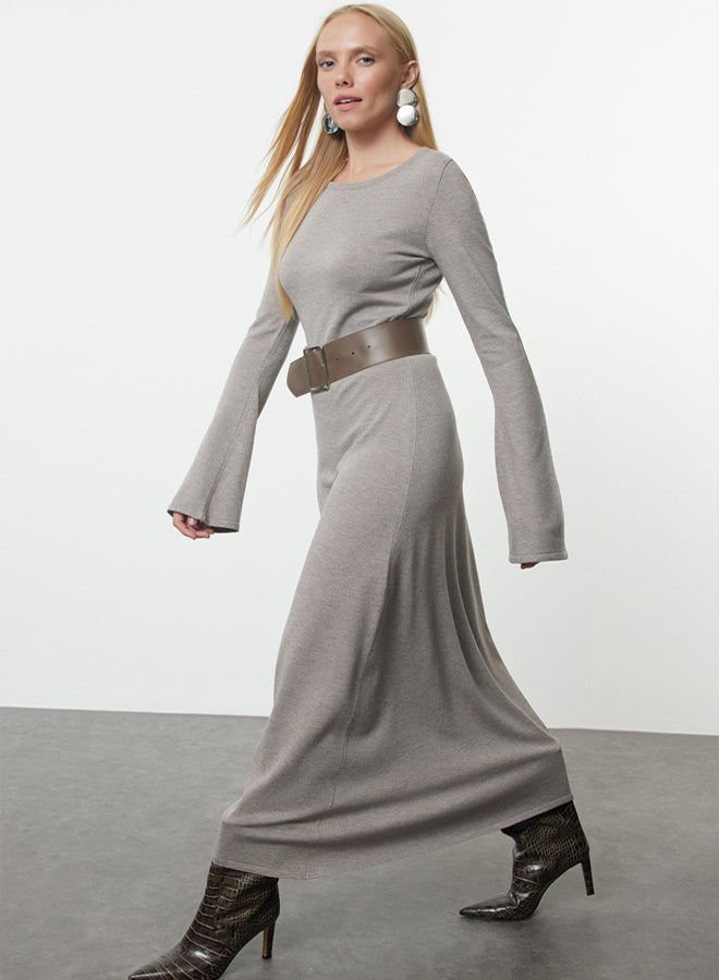 trendyol Mink Mercerized Look Premium/Special Yarn Midi Knitwear Belted Dress - Image 2