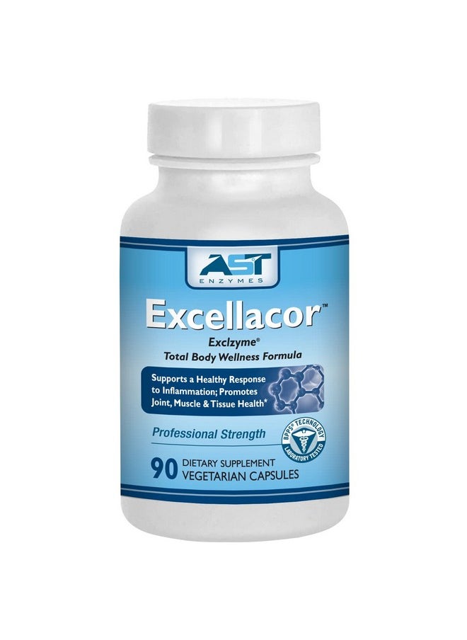 AST Enzymes Excellacor  Proteolytic Systemic Enzymes Formula  With Entericcoated Serrapeptase  Total Body Support  90 Vegetarian Capsules  - Image 1