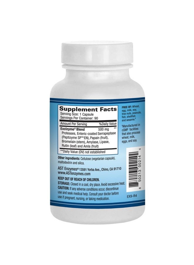 AST Enzymes Excellacor  Proteolytic Systemic Enzymes Formula  With Entericcoated Serrapeptase  Total Body Support  90 Vegetarian Capsules  - Image 3