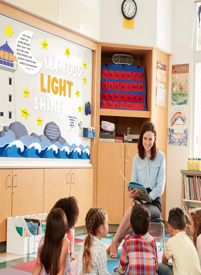 Mooliwe 88 Pcs Let Your Light Shine Bulletin Board Set Christian Religious Bulletin Board Decoration Bible Verse Lighthouse Cutouts Christian Classroom Decor for Church Sunday School Wall - Image 5
