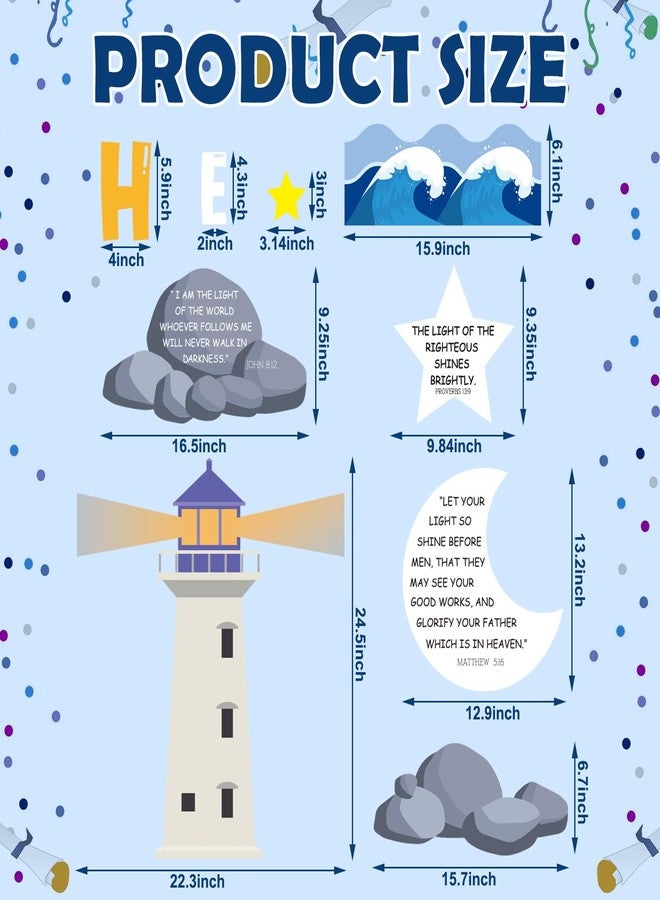 Mooliwe 88 Pcs Let Your Light Shine Bulletin Board Set Christian Religious Bulletin Board Decoration Bible Verse Lighthouse Cutouts Christian Classroom Decor for Church Sunday School Wall - Image 2