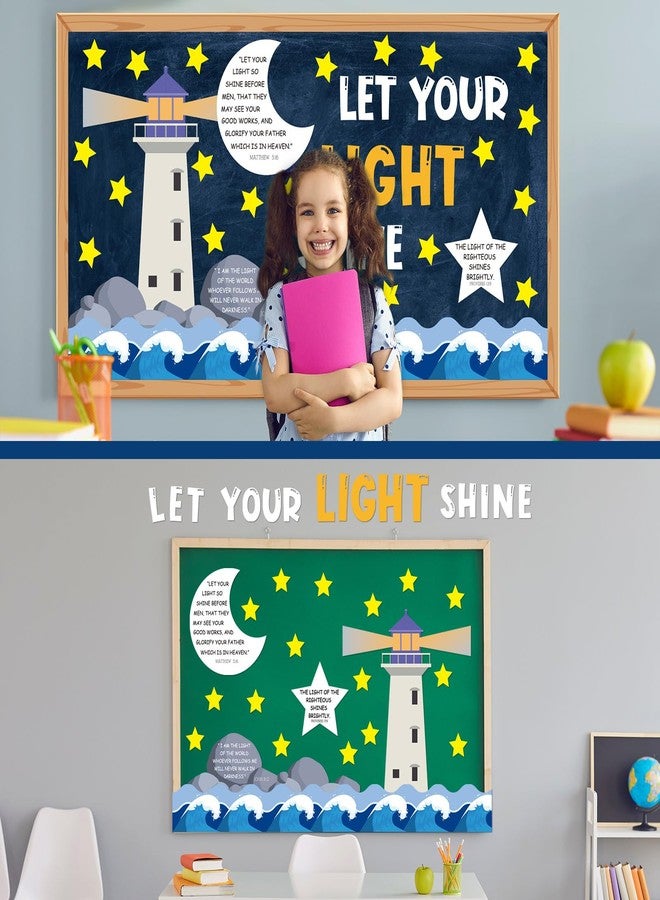 Mooliwe 88 Pcs Let Your Light Shine Bulletin Board Set Christian Religious Bulletin Board Decoration Bible Verse Lighthouse Cutouts Christian Classroom Decor for Church Sunday School Wall - Image 4