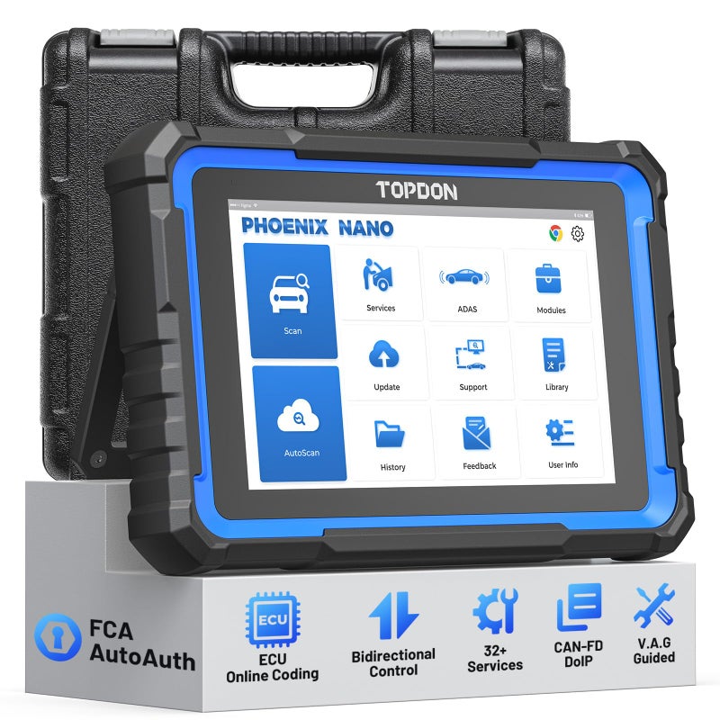 TOPDON Scanner Diagnostic Tool Phoenix Nano Bidirectional Scan Tool with ECU Coding 32 Services Support FCA AutoAuth CAN FD DoIP VAG Guided Automotive All Systems Diagnosis for Car