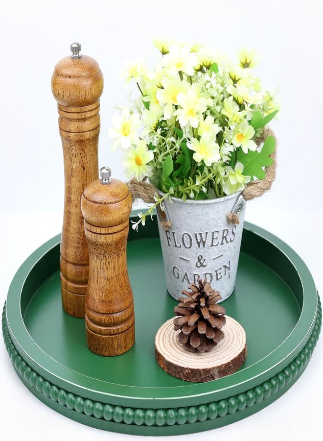 Hrastany Green Round Wood Decorative Ottoman Tray for Coffee Table Kitchen Counter, Living Room, Handcrafted Green Wooden Serving Tray for Table Centerpiece - Image 1