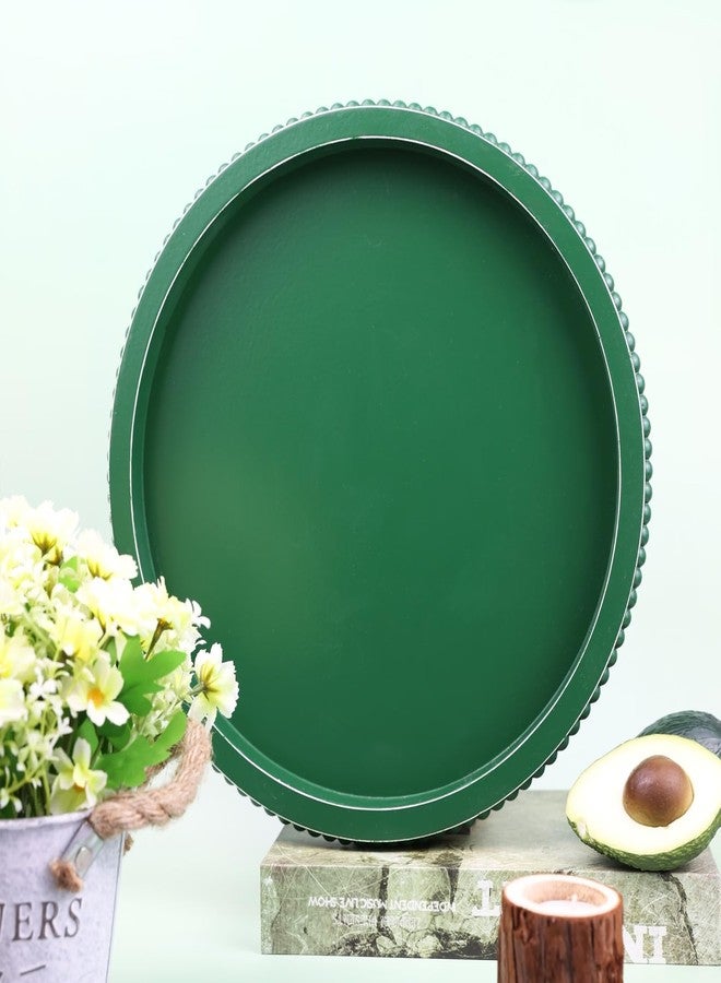 Hrastany Green Round Wood Decorative Ottoman Tray for Coffee Table Kitchen Counter, Living Room, Handcrafted Green Wooden Serving Tray for Table Centerpiece - Image 4