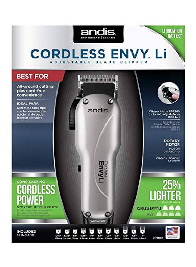 Andis 73000 Envy Cordless Lithium Ion Adjustable Blade Clipper Grey 15 Piece Set - Image 4