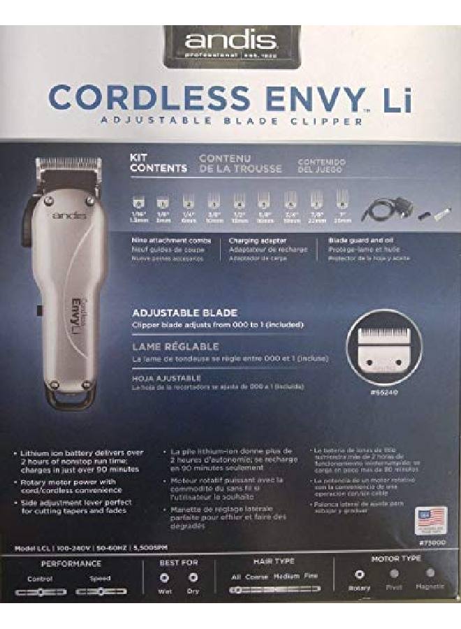 Andis 73000 Envy Cordless Lithium Ion Adjustable Blade Clipper Grey 15 Piece Set - Image 3