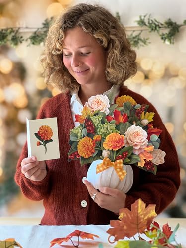 Freshcut Paper Pop Up Cards, Pumpkin Spice, 12 Inch Life Sized Forever Flower Bouquet 3D Popup Greeting Card, Autumn Cards, Birthday Card, Blank Notecard & Envelope - Image 4