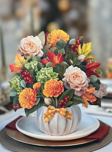Freshcut Paper Pop Up Cards, Pumpkin Spice, 12 Inch Life Sized Forever Flower Bouquet 3D Popup Greeting Card, Autumn Cards, Birthday Card, Blank Notecard & Envelope - Image 5