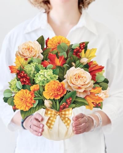 Freshcut Paper Pop Up Cards, Pumpkin Spice, 12 Inch Life Sized Forever Flower Bouquet 3D Popup Greeting Card, Autumn Cards, Birthday Card, Blank Notecard & Envelope - Image 1