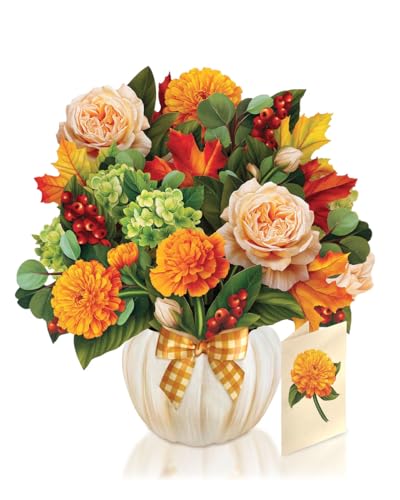 Freshcut Paper Pop Up Cards, Pumpkin Spice, 12 Inch Life Sized Forever Flower Bouquet 3D Popup Greeting Card, Autumn Cards, Birthday Card, Blank Notecard & Envelope - Image 2