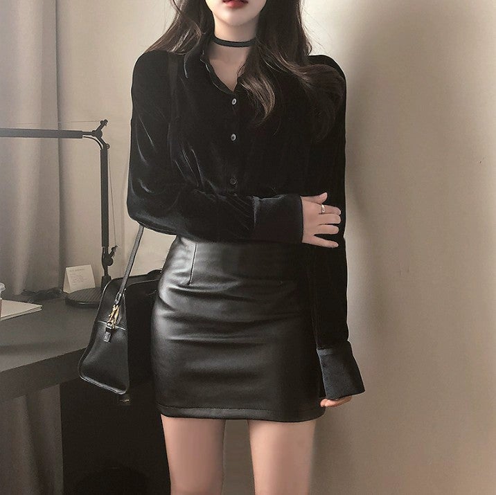Women'S Pu23 Small Leather Skirt Professional Tight Black Small Hip-Wrapped Ultra Short Skirt New 20Ol - Image 3