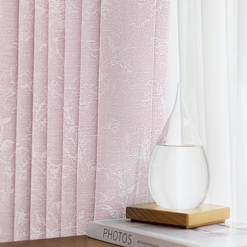 Xwincel Pink Nursery Curtains for Girls Room, Pink Floral Jacquard Blackout Curtains 63 Inch Length, Chenille Farmhouse Living Room Darkening Thermal Insulated Drapes, Grommet Window Curtains 2 Panels - Image 1