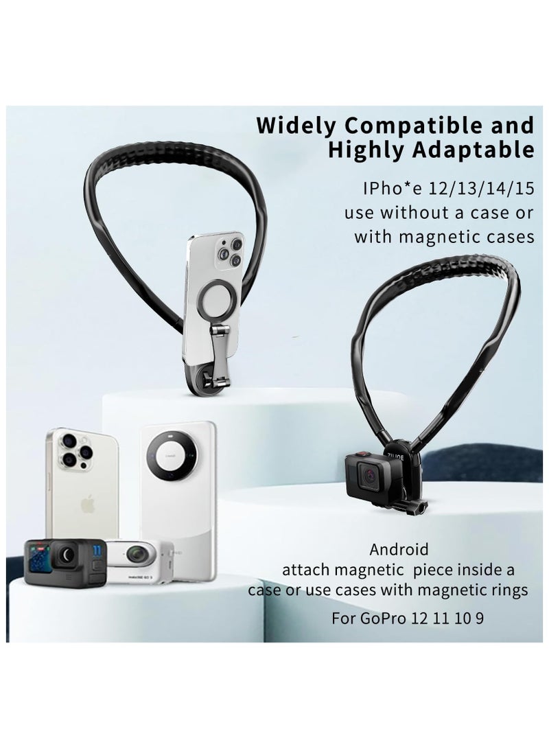 XICEN TELESIN Magnetic Neck POV Mount for Mobile Phone/ MagSafe Compatible Cell Phone Neck Holder Vlog Selfie Mount for iPhone 15 14 13 12 Series Android Phones - Image 3
