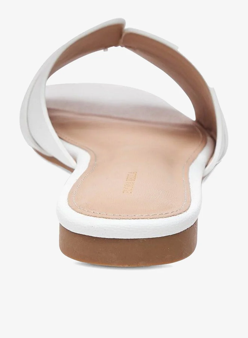 Flora Bella By Shoexpress WHITE Flora Bella Metal Accent Slip-On Flat Sandals for Women | Best Price UAE