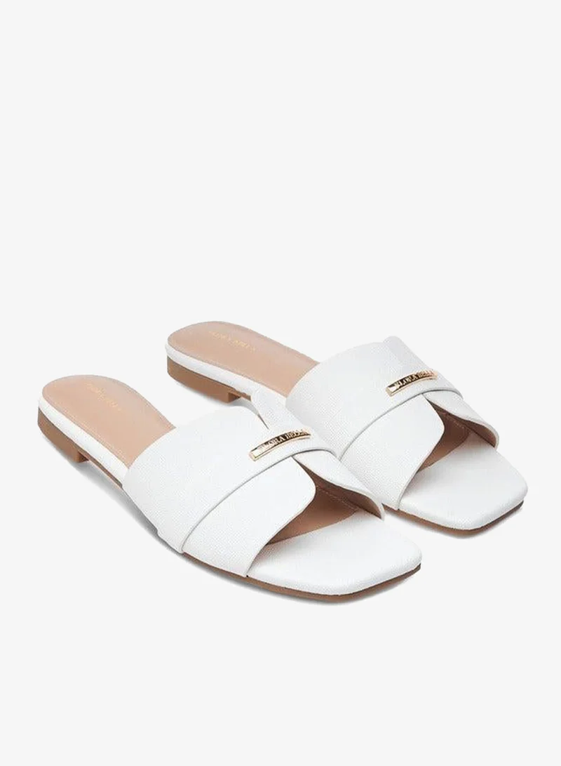 Flora Bella By Shoexpress WHITE Flora Bella Metal Accent Slip-On Flat Sandals for Women | Best Price UAE