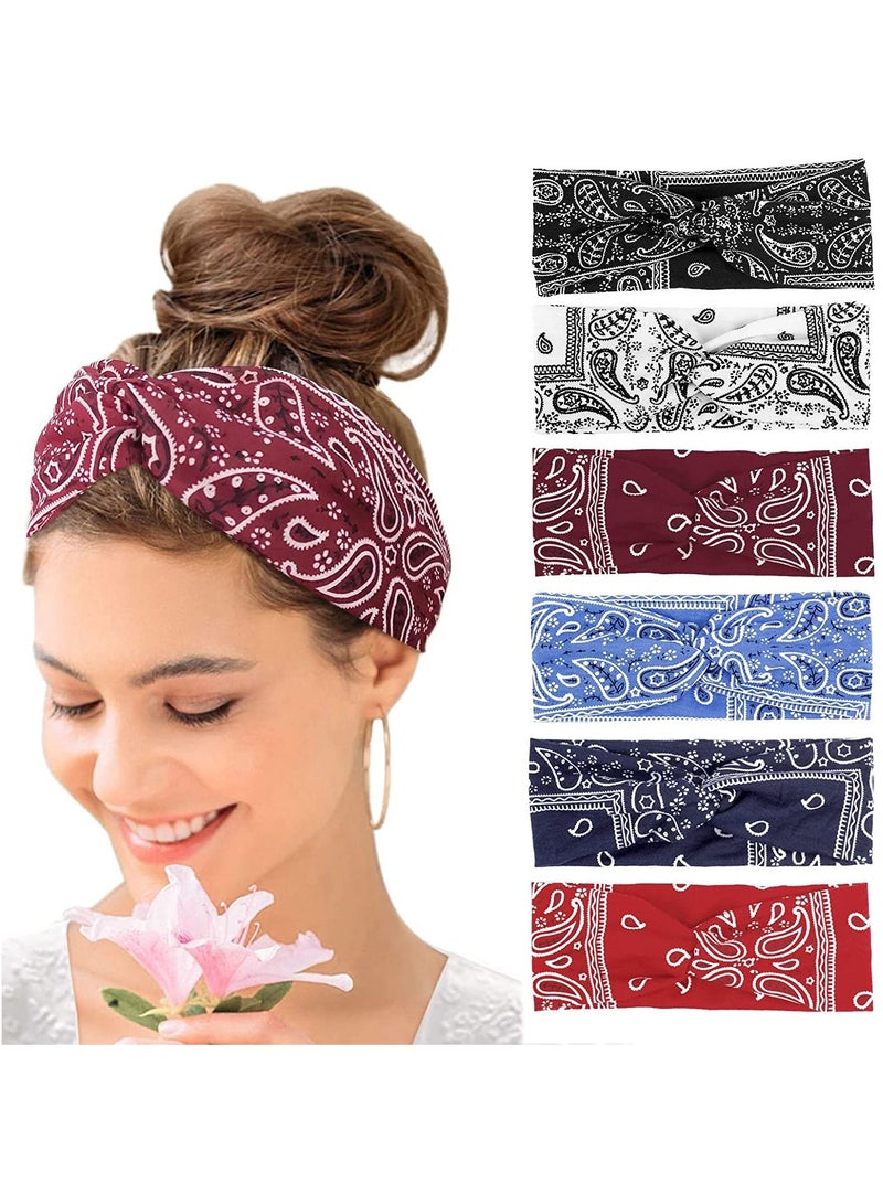 MileMelo Hair Band Women Wide Elastic Soft 6Pcs Summer Boho Headband Print Hair Jewelry Yoga Sport Hair Band Multi Color Thin Headband - Image 1